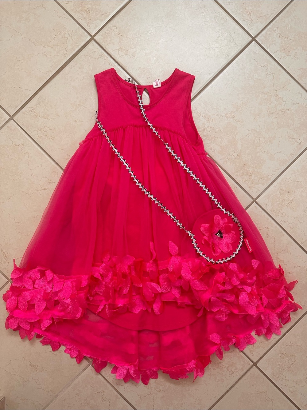 Girls' Hot Pink Floral Hi-Low Hem Formal Dress